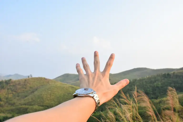 a person's hand with a watch on it