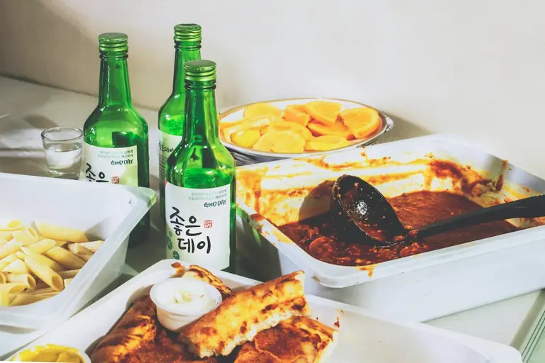 three glass bottles