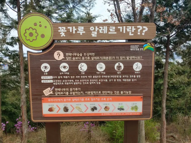 a sign in a park with trees in the background
