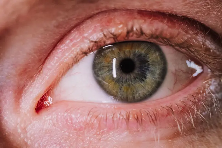 Macro shot showcasing the intricate details of a human eye with visible iris textures and eyelashes.